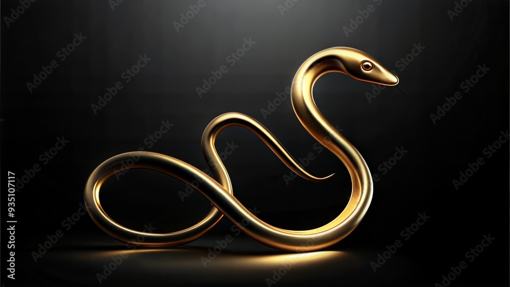 Abstract Golden Snake Sculpture on Black Background Abstract Golden Snake Sculpture on Black Background