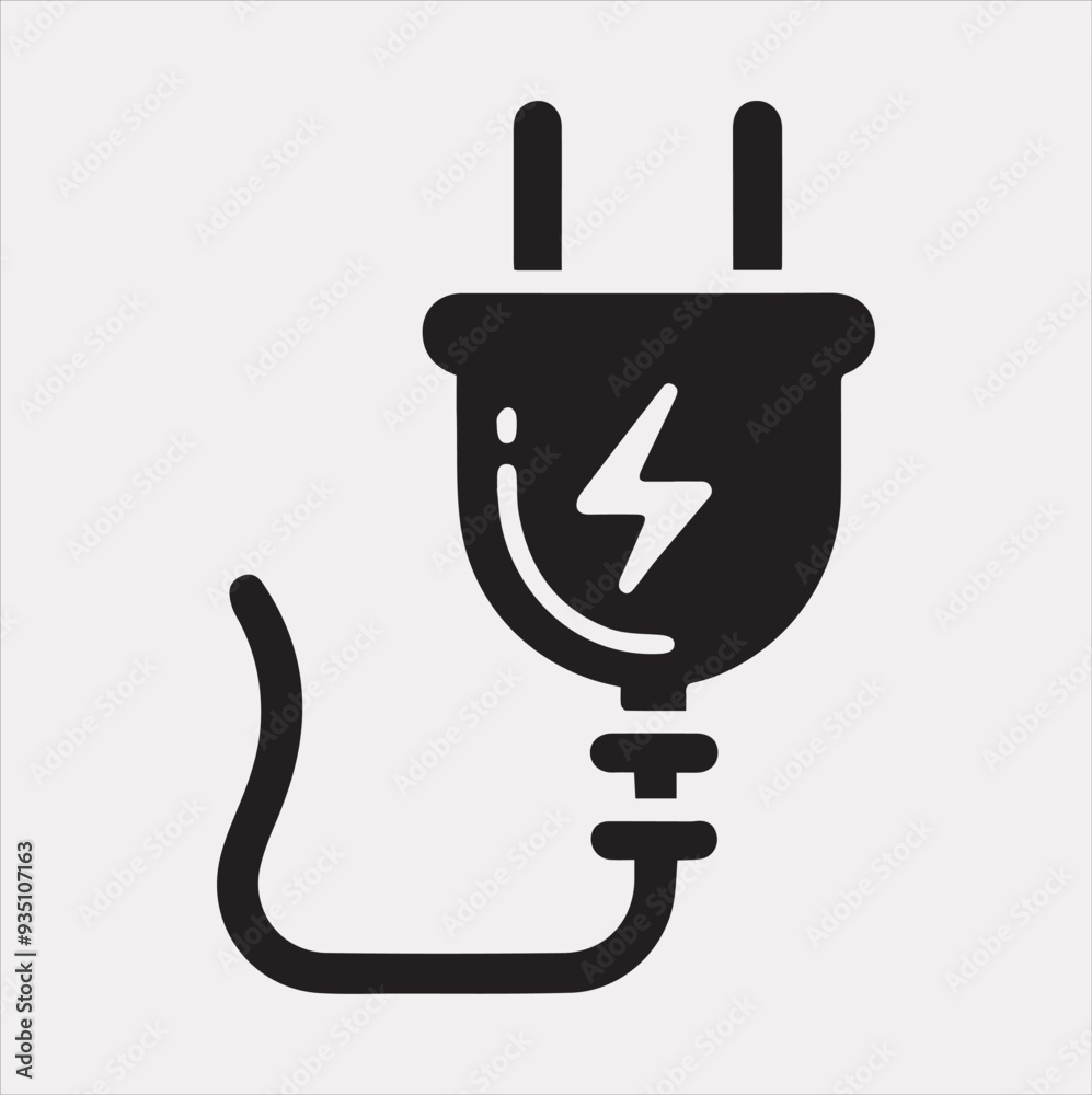 Electric plug icon Vector silhouette icon on a white background Electric plug icon Vector silhouette icon on a white background