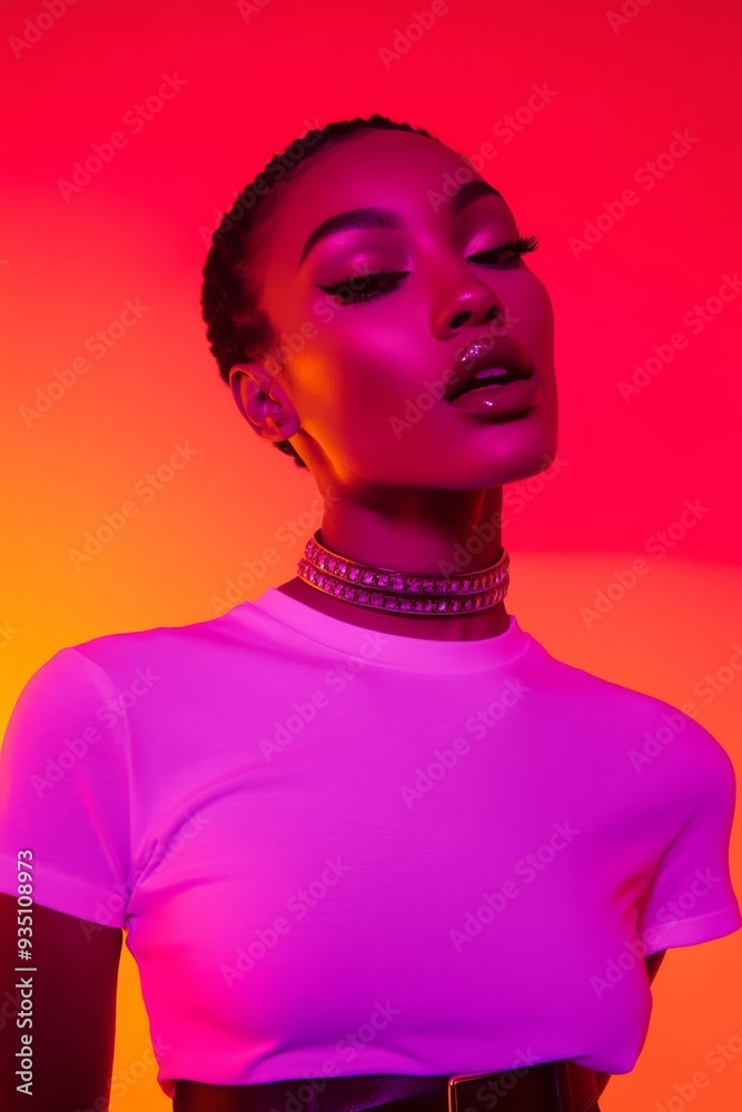 portrait photo of a beautiful black woman model wearing a plain white t-shirt and shorts, set up with a studio background, portrait photo of a beautiful black woman model wearing a plain white t-shirt and shorts, set up with a studio background,