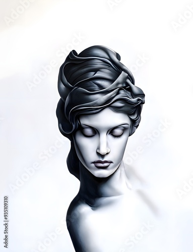 Portrait of a woman with eyes closed in black and white dramatic lighting