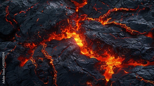 Earths lava cracking volcanic roughness burning fire and liquid black stone