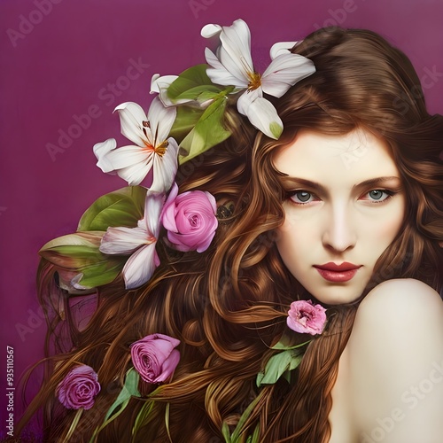 Portrait of a woman with flowers