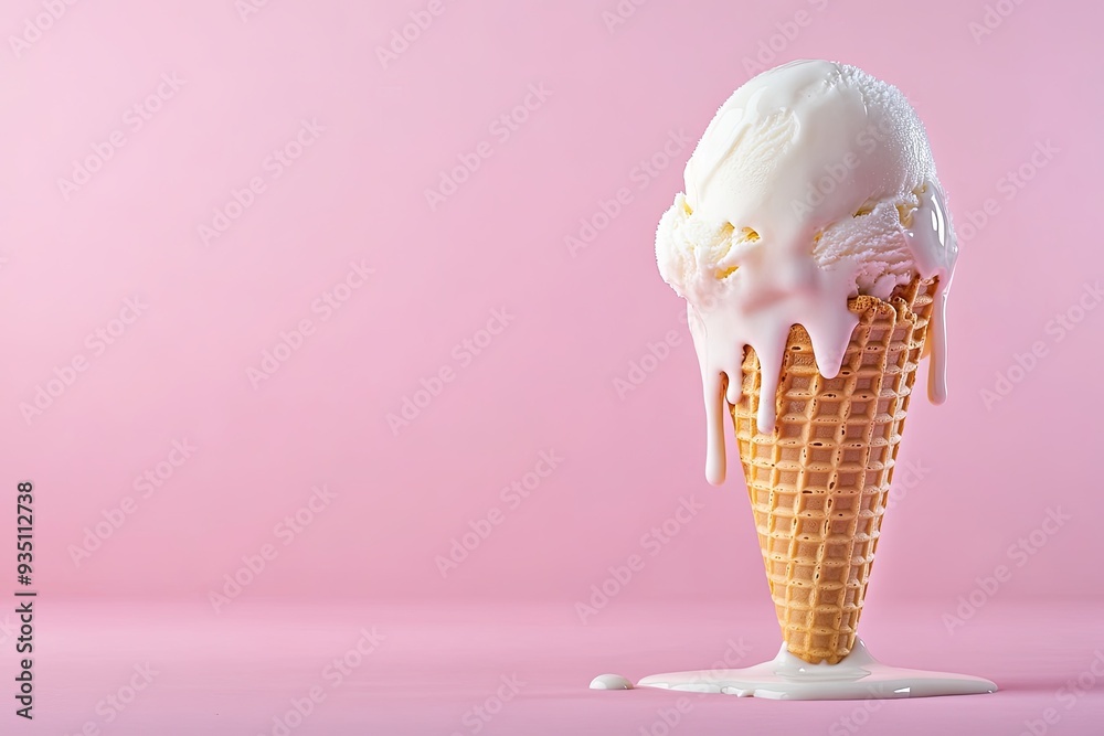 Melting ice cream cone on pink background. Perfect for summertime, sweet treats, and dessert concepts. Melting ice cream cone on pink background. Perfect for summertime, sweet treats, and dessert concepts.