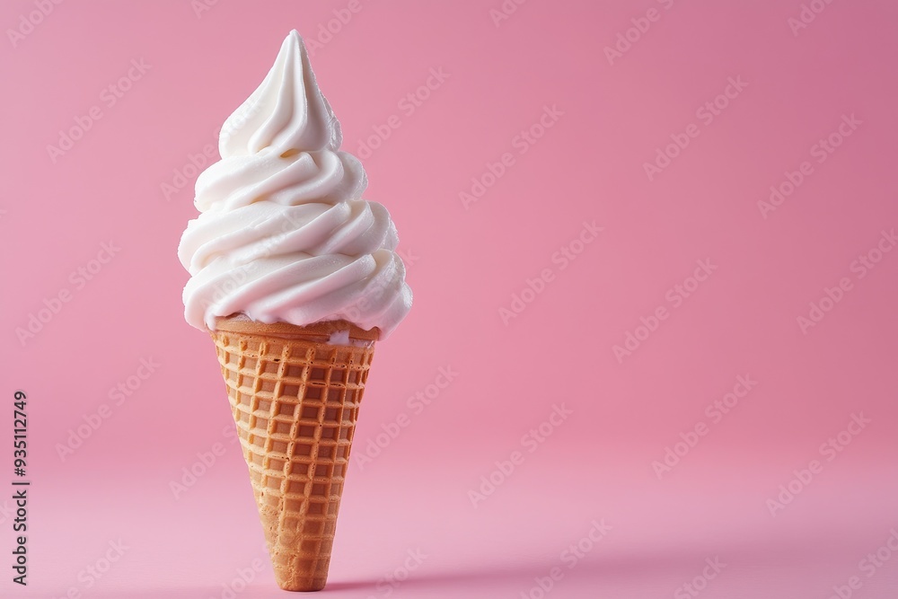 Soft serve ice cream cone on pink. Perfect for showcasing summer treats, desserts, and refreshments. Soft serve ice cream cone on pink. Perfect for showcasing summer treats, desserts, and refreshments.