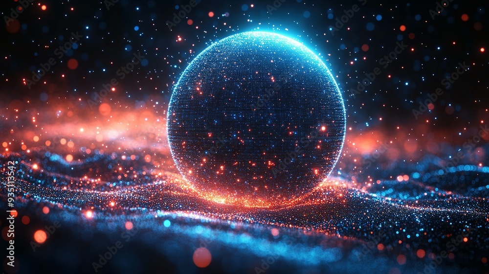 Glowing Sphere Resting on a Bed of Sparkling Particles Glowing Sphere Resting on a Bed of Sparkling Particles
