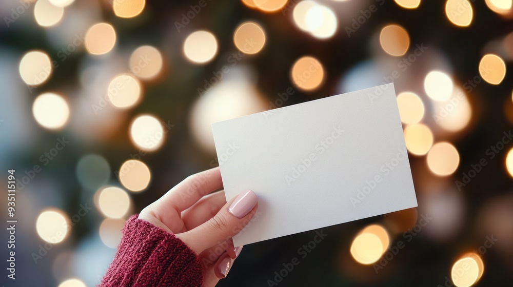 Blank Card in Hand Against Christmas Lights Blank Card in Hand Against Christmas Lights