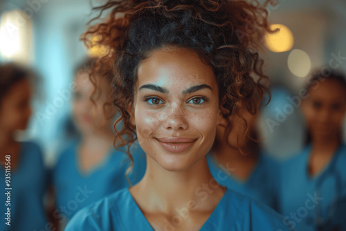 Young Woman In Blue Scrubs Smiling Confidently Healthcare Professional