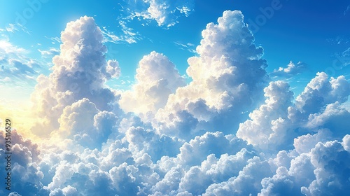 A vast blue sky filled with fluffy white clouds photo