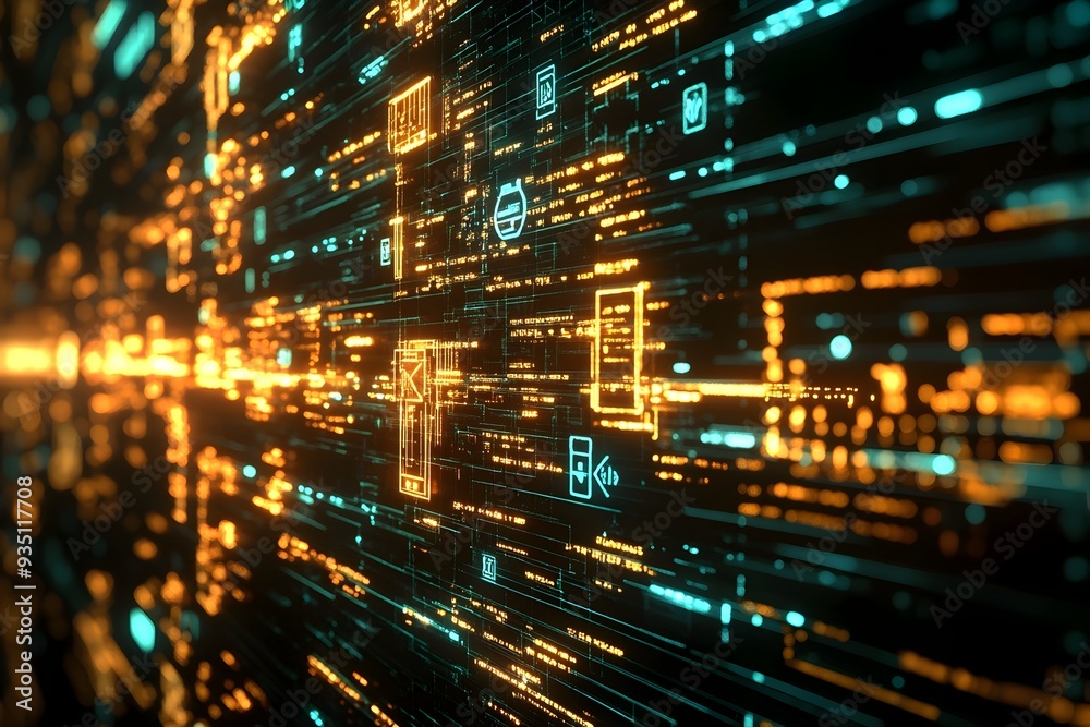 Futuristic Digital Landscape with Glowing Neon Lights and Fractal Patterns Futuristic Digital Landscape with Glowing Neon Lights and Fractal Patterns