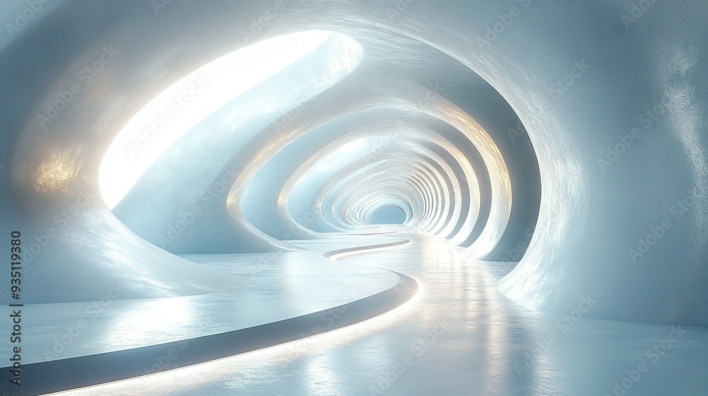 Fototapeta premium Abstract White Tunnel with Glowing Path and Light