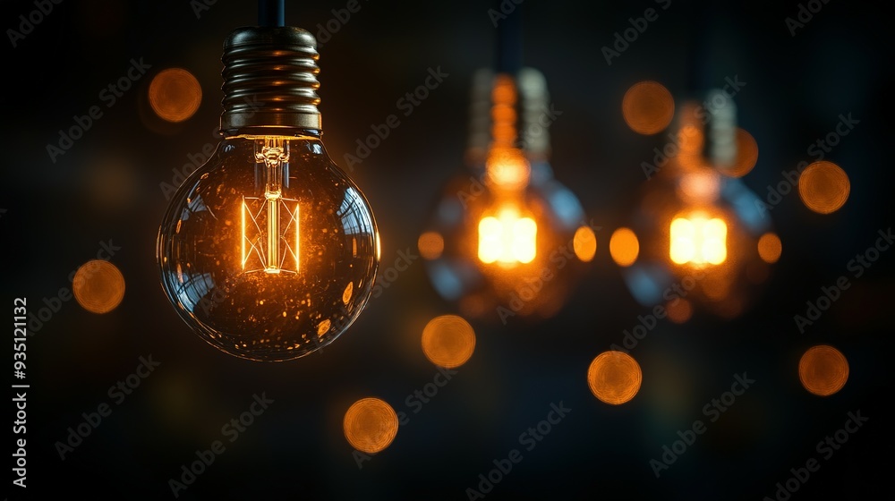 Close-up of a glowing light bulb with blurred lights in the background Close-up of a glowing light bulb with blurred lights in the background