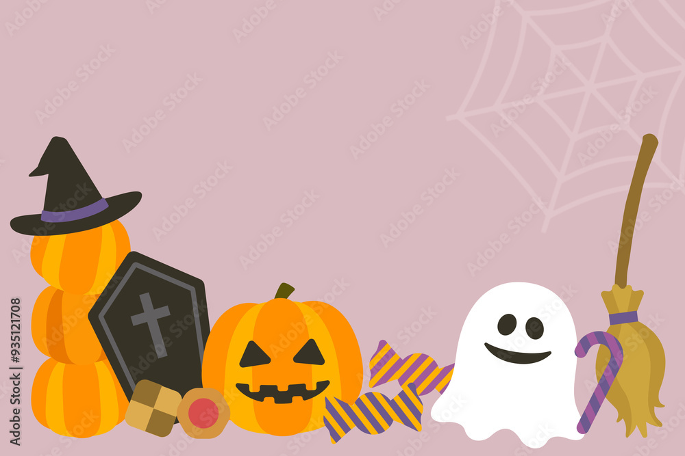 Fototapeta premium 紫の背景にハロウィーンのイラスト