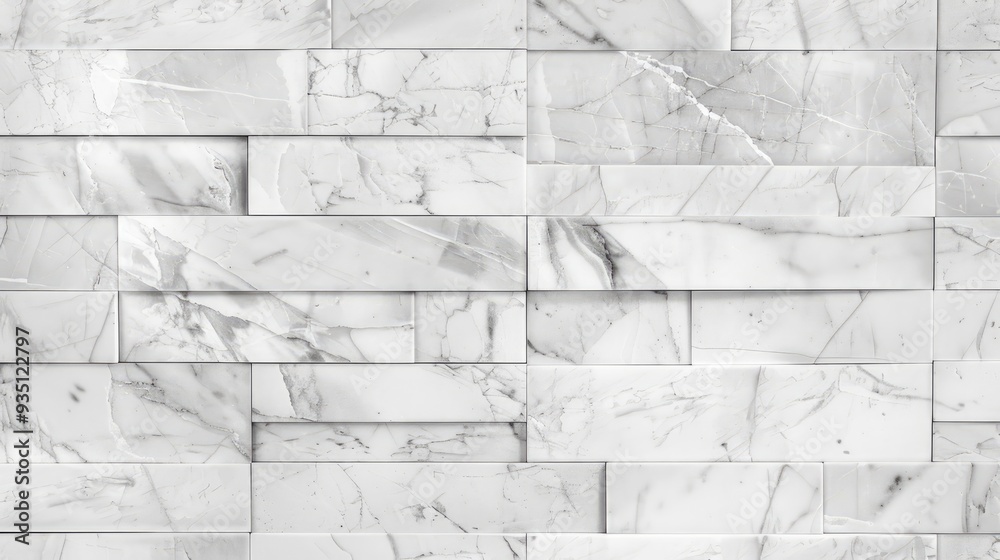 Fototapeta premium White marble bricks wall for background , seamless marble tile wall pattern , for Interiors design. High resolution , ai