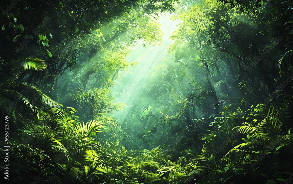 Obraz premium Mythical Amazon Forest, realistic background, elemental magic, lush vegetation