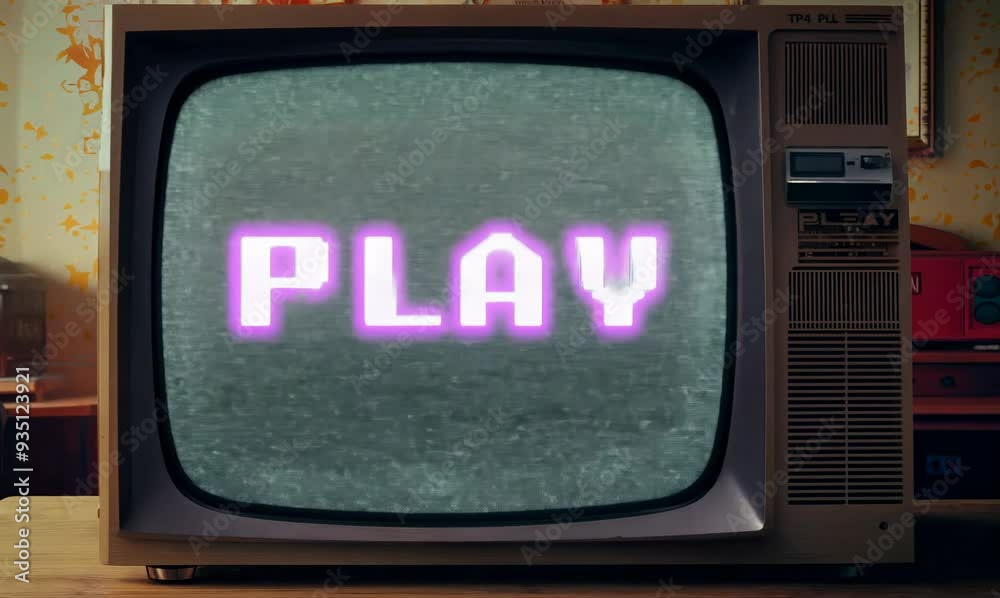 retro-themed VHS display with static and an inviting play text