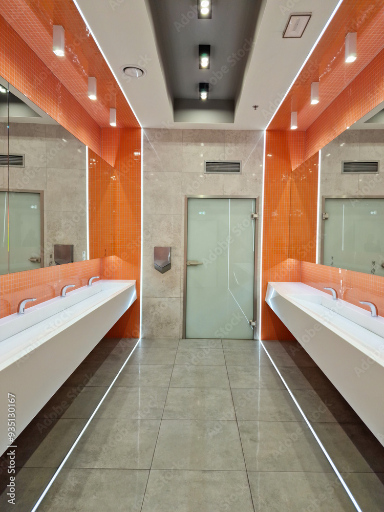 Fototapeta premium modern interior public toilet. bathroom in shopping center. Tarnow, Poland