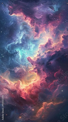 Galactic clouds in a surreal, pastel-toned nebula