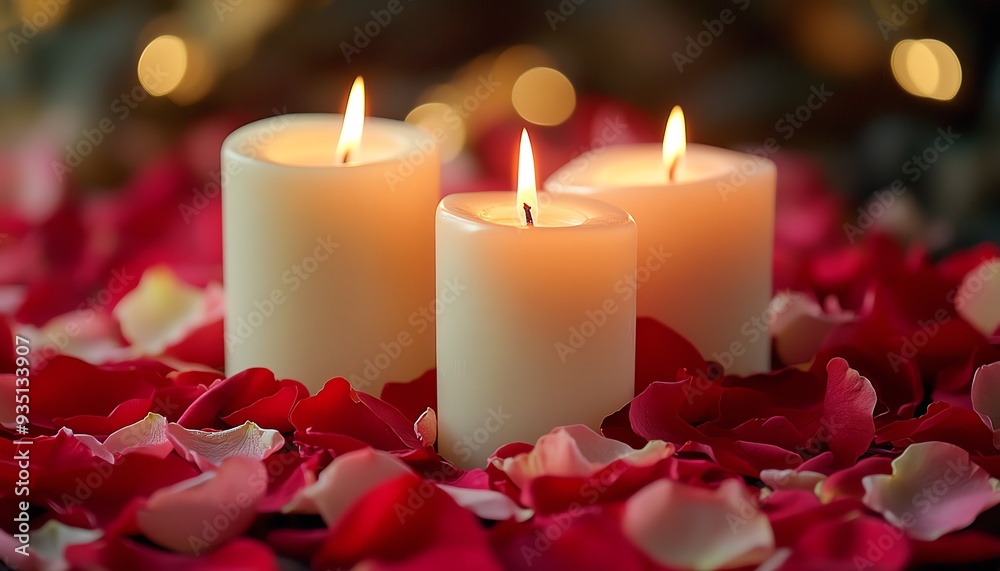White candles and rose petals, an elegant and touching arrangement for sympathy and condolences cards, funeral memorials, and death notices, ideal for Midjourney White candles and rose petals, an elegant and touching arrangement for sympathy and condolences cards, funeral memorials, and death notices, ideal for Midjourney