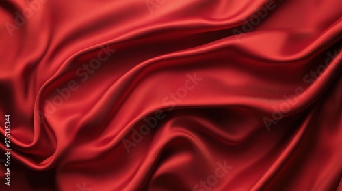 Red Satin Drape: A luxurious and elegant close-up of a rich red satin fabric, its smooth, flowing texture creating dramatic, undulating folds. 