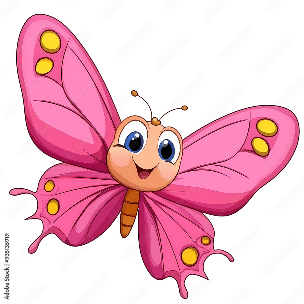 Cute butterfly cartoon in bold color on transparent background, generated ai Cute butterfly cartoon in bold color on transparent background, generated ai