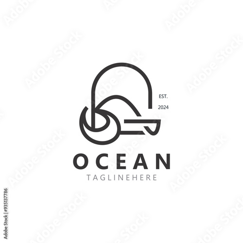 Minimalist ocean logo design with a round shape, ocean beach, sea water, simple, unique