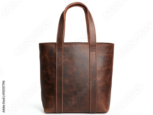 Durable leather tote with reinforced stitching, focus on quality construction and longlasting use photo