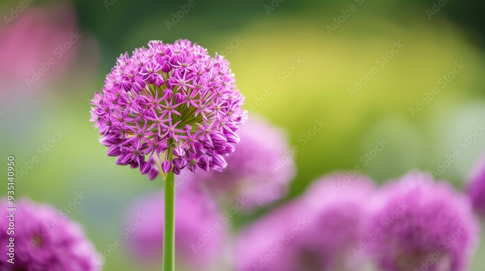 A close-up of a purple flower with a blurred foreground of pink flowers A close-up of a purple flower with a blurred foreground of pink flowers