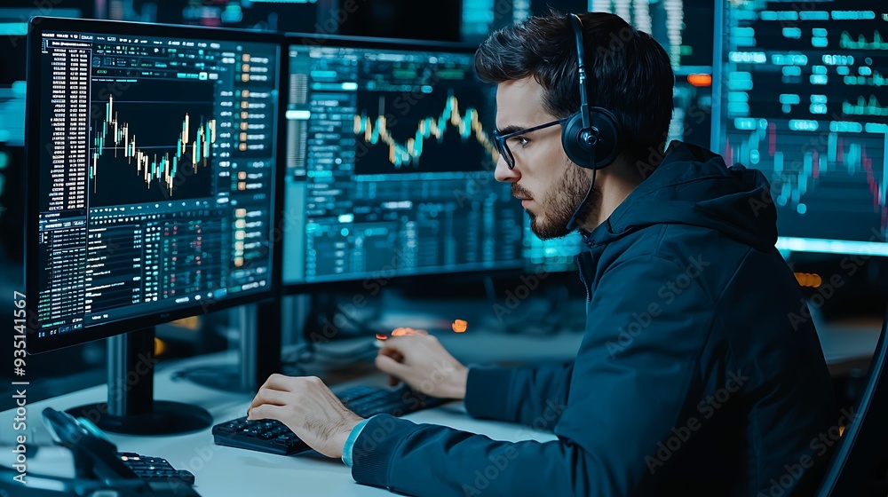 Trader analyzing complex financial charts, stock options and derivatives trading, copy space for text, Trader analyzing complex financial charts, stock options and derivatives trading, copy space for text,