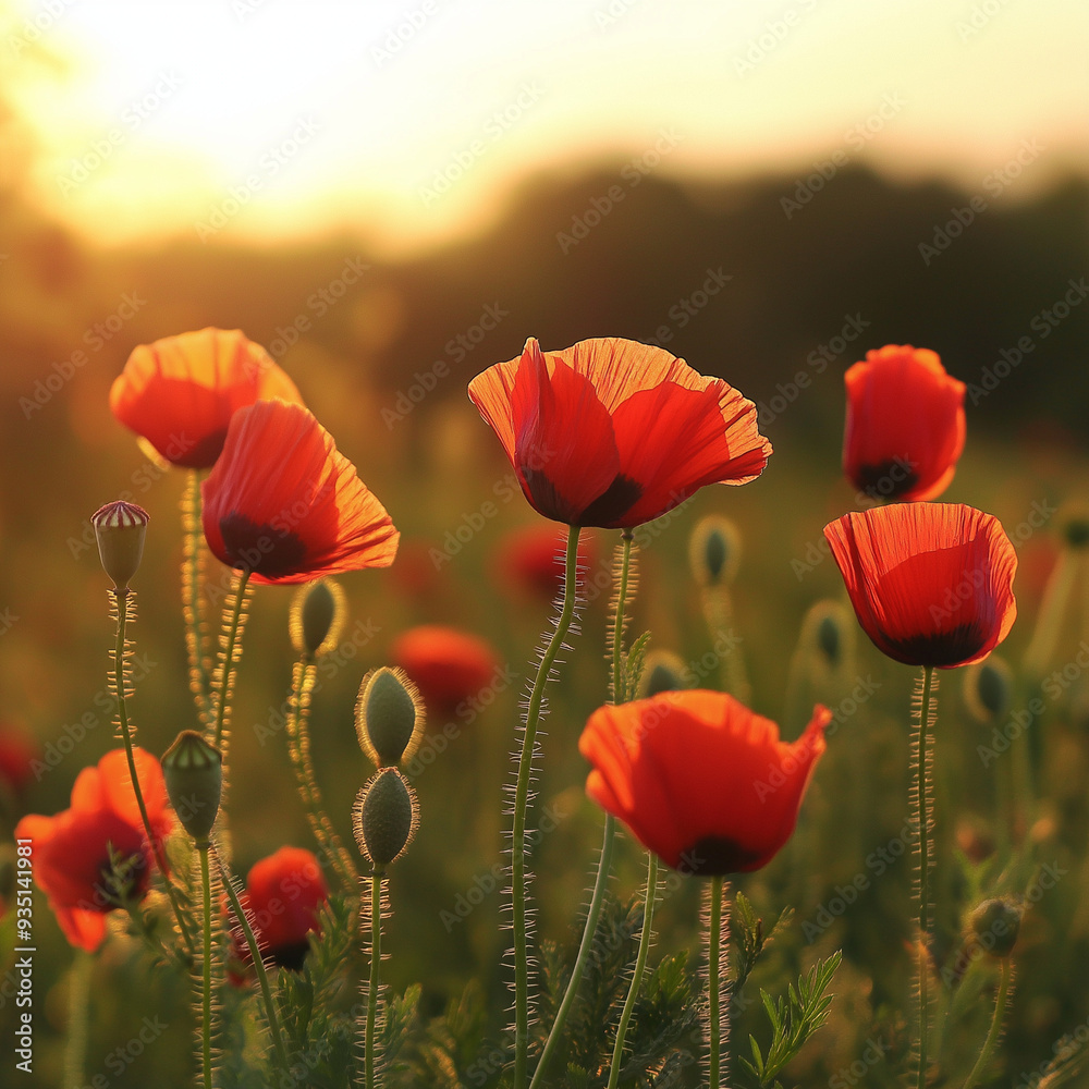 Fototapeta premium Poppy flowers in sunset