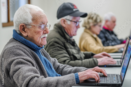 Elderly people on a computer course