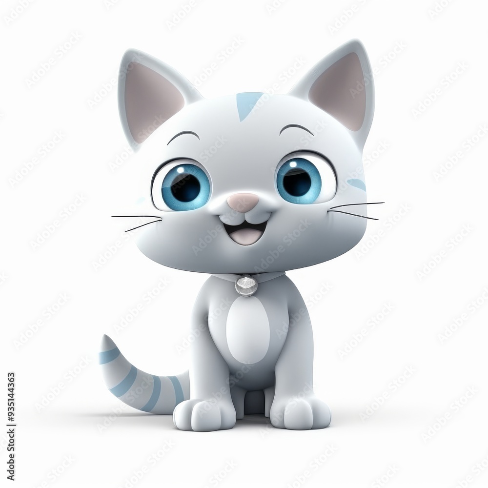 Cute Cartoon Cat Character with Blue Eyes and Collar - Adorable Pet Illustration for Kids Cute Cartoon Cat Character with Blue Eyes and Collar - Adorable Pet Illustration for Kids
