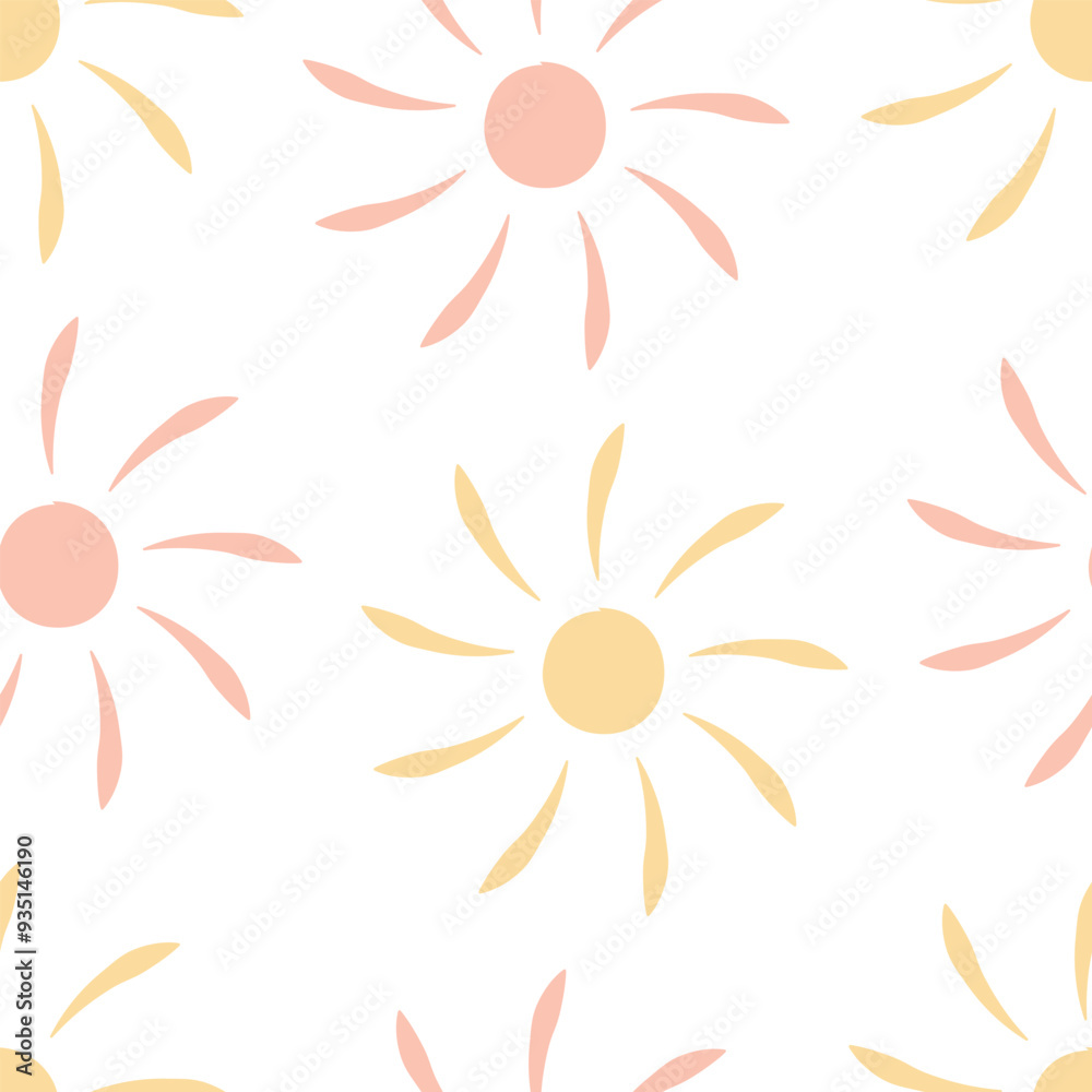 Sun. Seamless vector pattern. Infinitely repeating celestial ornament. Isolated white background. Flat style. Day star with long rays. Shining sunbeams. Idea for web design. Sun. Seamless vector pattern. Infinitely repeating celestial ornament. Isolated white background. Flat style. Day star with long rays. Shining sunbeams. Idea for web design.