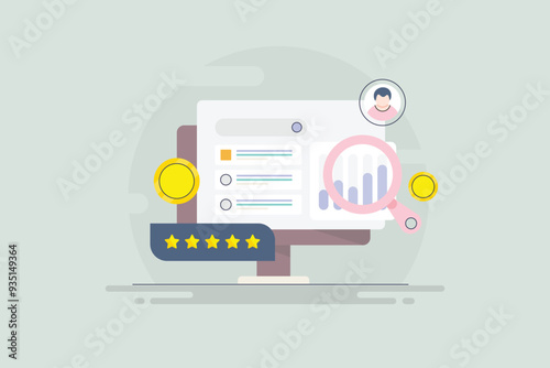 Paid search results on search engine page, drive traffic to website and business analytics data monitoring, pay per click or PPC advertising conceptual vector illustration.