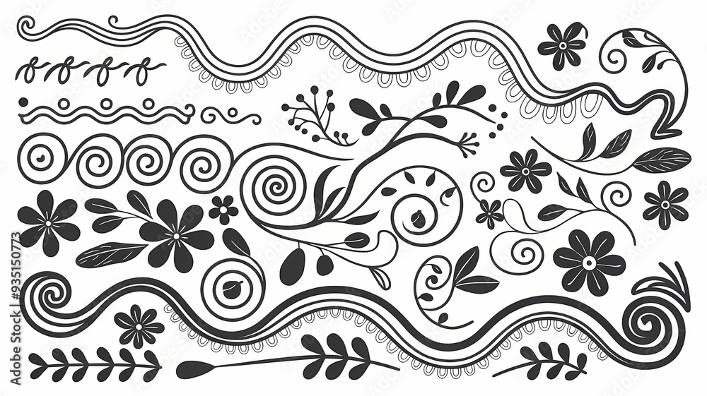 wavy border doodle elements black and white illustration, calligraphic design elements and page decoration wavy border doodle elements black and white illustration, calligraphic design elements and page decoration