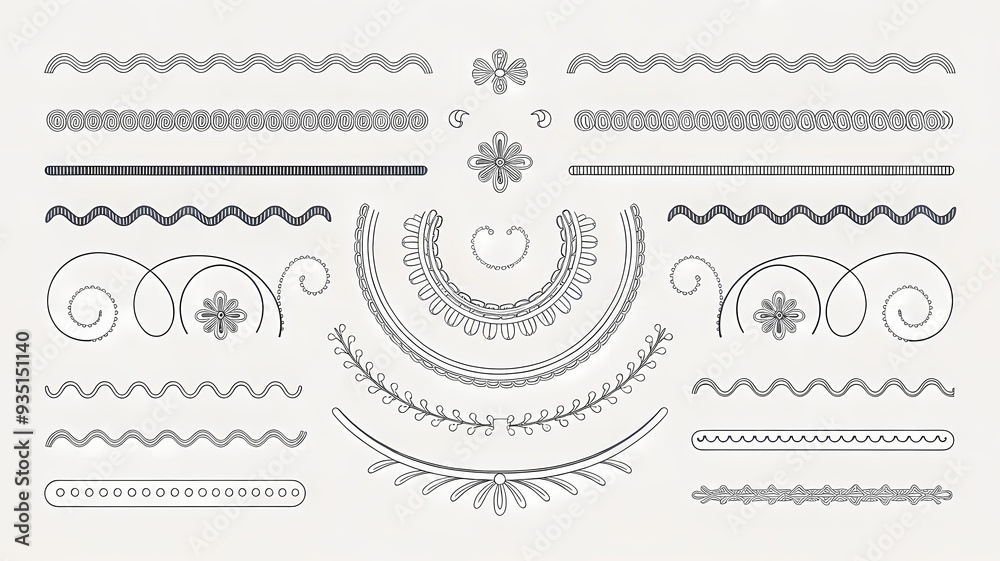 wavy border doodle elements black and white illustration, calligraphic design elements and page decoration wavy border doodle elements black and white illustration, calligraphic design elements and page decoration