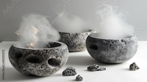 Flour filled stone bowls that produce a smog laden look photo