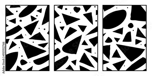 Set of 3 Abstract black and white pattern. For use in graphics. Minimalist illustration for printing on wall decorations
