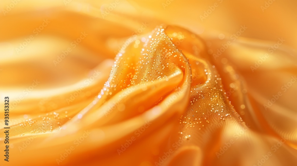 A tight shot of a yellow fabric with water droplets clinging to its surface, accompanied by a softly blurred depiction of the fabric's texture A tight shot of a yellow fabric with water droplets clinging to its surface, accompanied by a softly blurred depiction of the fabric's texture