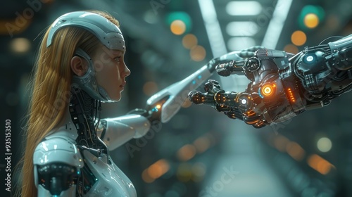 Woman opposite AI. The concept of the confrontation between humanity and artificial intelligence.