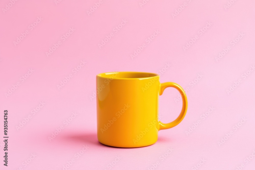 Vibrant yellow mug on soft pink background Vibrant yellow mug on soft pink background