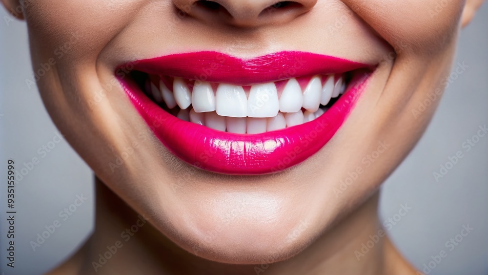 A close-up shot of a bright, healthy smile featuring plump, pink lips and perfectly aligned pearly white teeth, exuding confidence and radiant joy. A close-up shot of a bright, healthy smile featuring plump, pink lips and perfectly aligned pearly white teeth, exuding confidence and radiant joy.