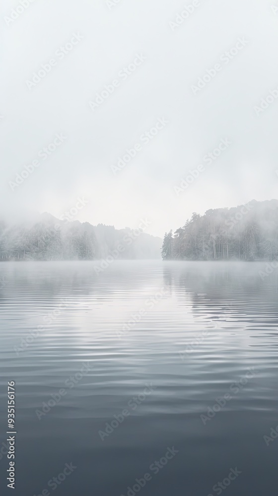 Gentle mist over a calm lake with a blank sky section for text Gentle mist over a calm lake with a blank sky section for text