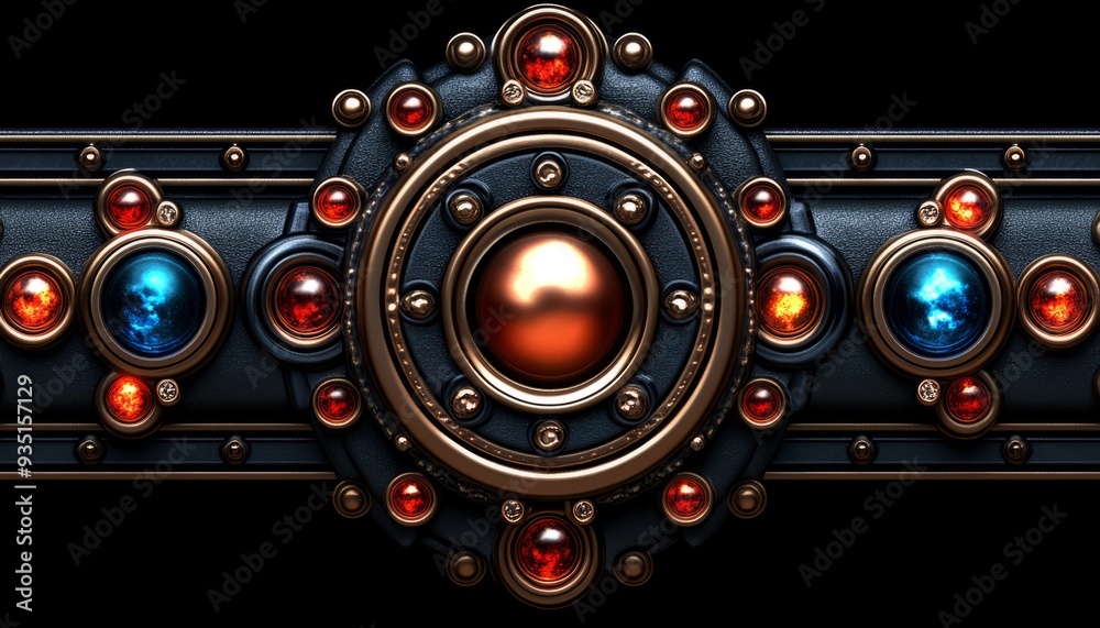 Fototapeta premium Ornate Circular Design with Red and Blue Gemstones