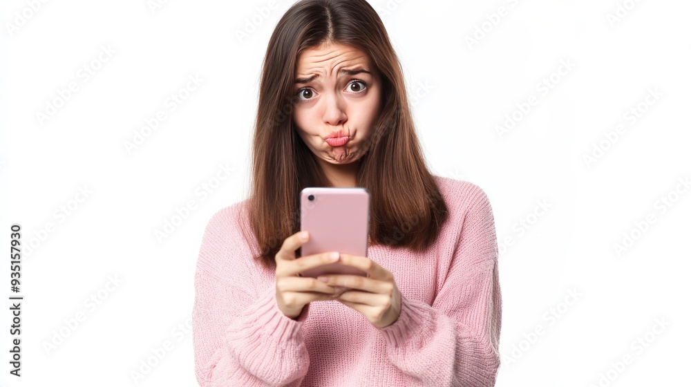 Young lady angry at broken phone. Young lady angry at broken phone.