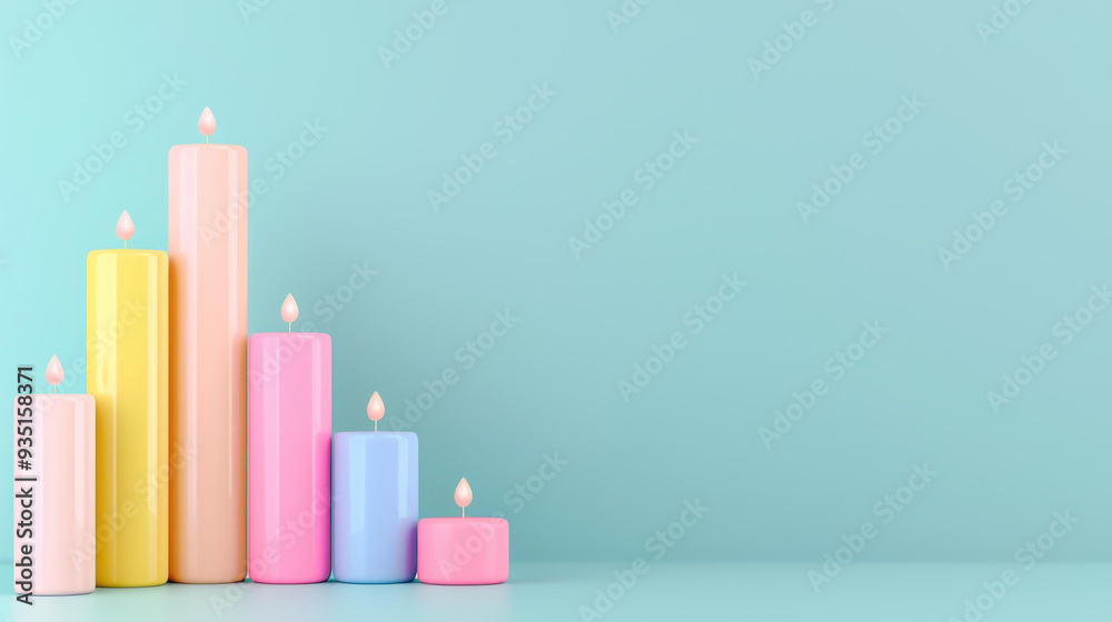 Explore a vibrant pastel candlestick chart against a cool blue grid, showcasing dynamic financial growth in 3D rendering. Explore a vibrant pastel candlestick chart against a cool blue grid, showcasing dynamic financial growth in 3D rendering.