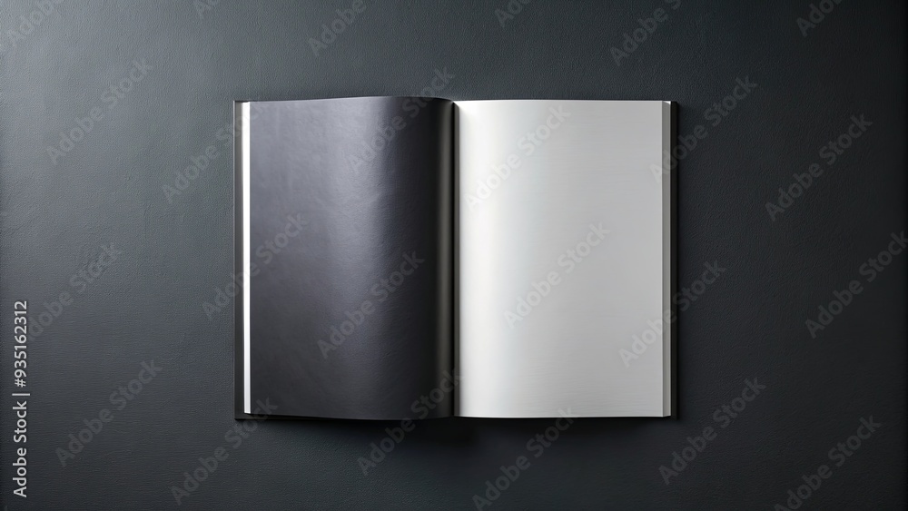 A mockup of a magazine cover and open magazine on a black empty brochure template A mockup of a magazine cover and open magazine on a black empty brochure template