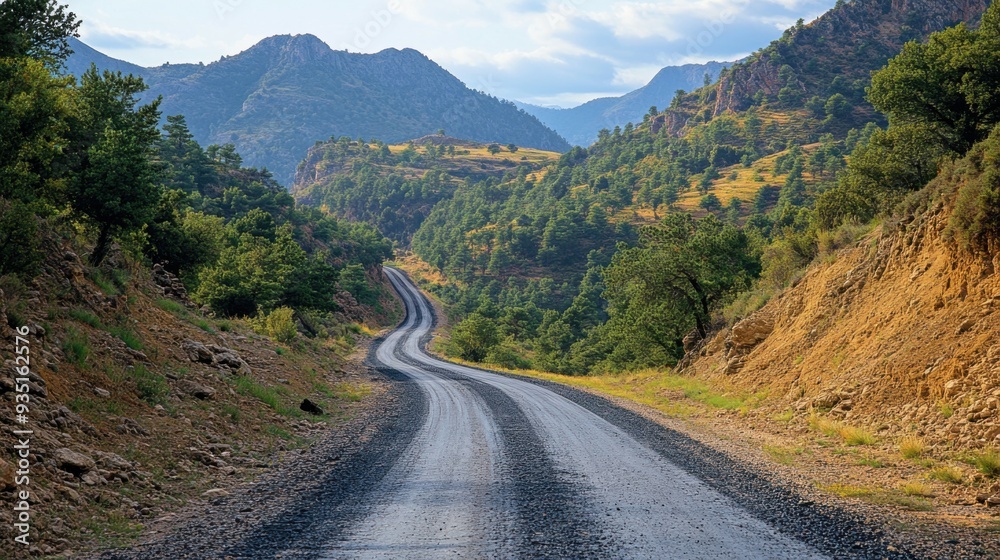 Fototapeta premium photo of a narrow asphalt road in a mountainous area.