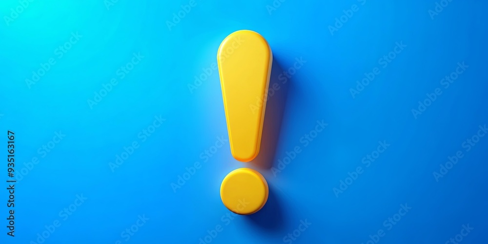 Bright warning exclamation mark on blue background for attention concept Bright warning exclamation mark on blue background for attention concept