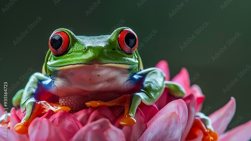 Obraz premium Forest chaparroi frog perched atop a pink blossom