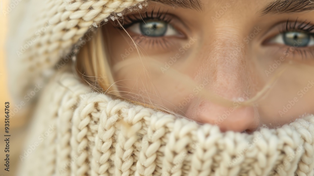 scarfed in a knit scarf, crowned with a knitted beanie hat scarfed in a knit scarf, crowned with a knitted beanie hat
